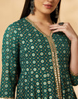 Green Printed Kalidar Kurta Set
