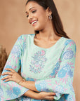 Mint Floral Print Anarkali Dress