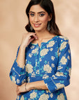 Blue Floral Print Kurta Set