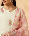 Floral Off-White Solid Straight Kurta Set