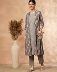 Grey Printed A-Line Kurta Set