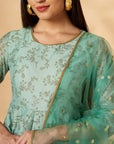 Mint Printed Kalidar Kurta Set