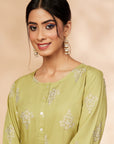 Lime Green Printed Straight Kurta Set