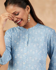 Blue Printed A-Line Kurta Set