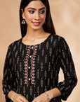 Printed Straight Black Kurta