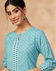 Aqua Rayon A-Line Printed Kurta