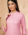 Pink Printed A-Line Kurta