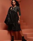 Black Printed Gathered Kurta