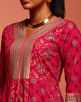 Fuchsia Kalidar Printed Kurta Set