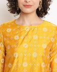 Mustard Yellow Printed Kurta Set