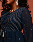 Inkblue Printed Georgette Tiered Dress