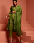 Green Jaquard A-Line Chanderi Kurta Set