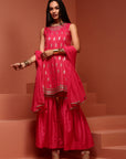 Fuchsia Chanderi Jaquard A-line Kurta Set