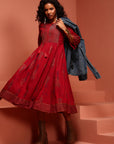 Red Printed Gathered Dress