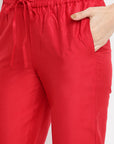 Red Solid Straight Pant