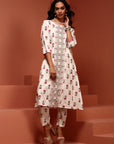 Off-white Printed A-line Kurta Set