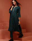 Teal Printed Rayon Kurta Set