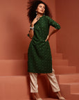 Green Flared Asymmetric Kurta