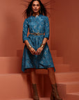 Blue Asymmetric Printed Kurta