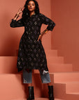 Black Straight Printed Kurta