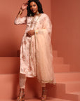 Peach Printed A-Line Kurta Set