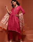 Pink Solid A-line Kurta Set