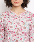 Block Pink Floral Kurta