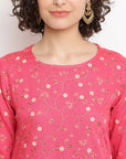 Printed Floral Pink Straight Kurta