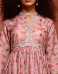 Peach Floral Gathered Printed Kurta Set