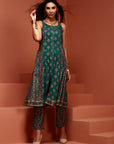 Green A-line Printed Kurta Set