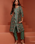 Mint Printed A-line Kurta Set