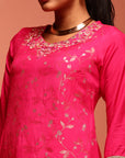 Fuchsia Chanderi Jaquard A-Line Kurta