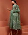 Mint Printed Georgette Tiered Dress
