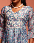 Blue Kota Embroidered Kurta Set