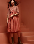 Peach Printed Gathered Kurta