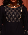 Navy Straight Embroidered Kurta