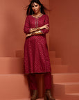 Purple Printed A-line Kurta Set