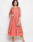 A-line Coral Kurta With Jacket