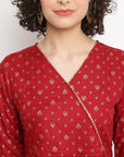 Red A-line Angrakha Kurta Set