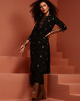 Black Brocade Straight Kurta