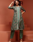 Mint Printed A-line Kurta Set
