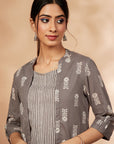 Grey Printed A-Line Kurta Set