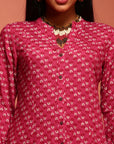Dark Pink Printed Flared Kurta