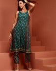 Green A-line Printed Kurta Set