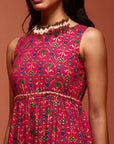 Fuchsia Printed Sleeveless Tiered Dress