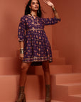 Flared Printed Tunic Top in Violet
