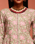 Green Printed Cotton Kurta