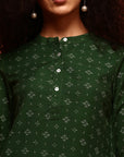 Green Flared Asymmetric Kurta
