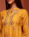 Yellow Printed Rayon Kurta