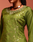 Green Jaquard A-Line Chanderi Kurta Set